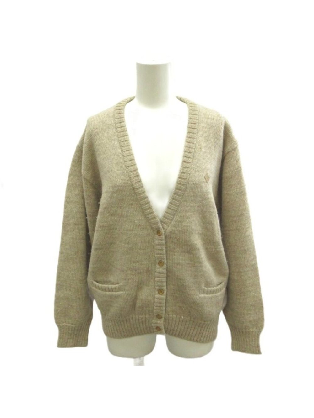 Dior Sports Vintage Cardigan V-neck Long Sleeve Pocket Wool Beige